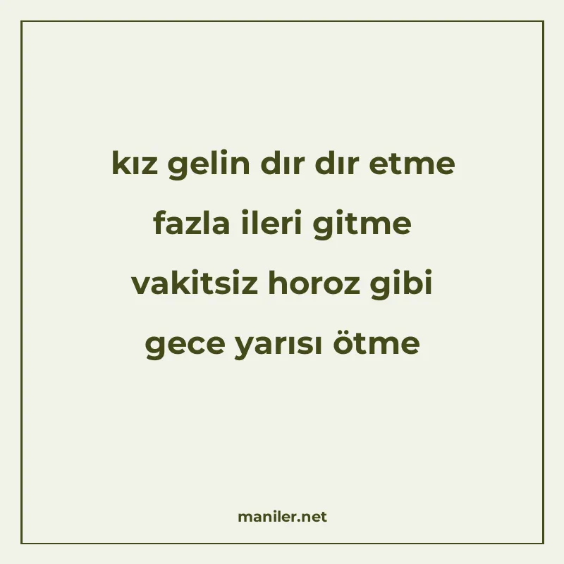 kız gelin dır dır etme fazla ileri gitme vakitsiz horoz gibi manisi görseli