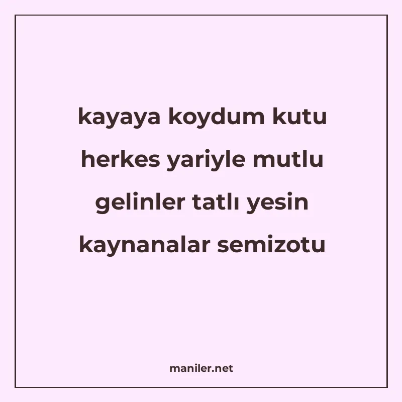 kayaya koydum kutu herkes yariyle mutlu gelinler tatlı yesin manisi görseli