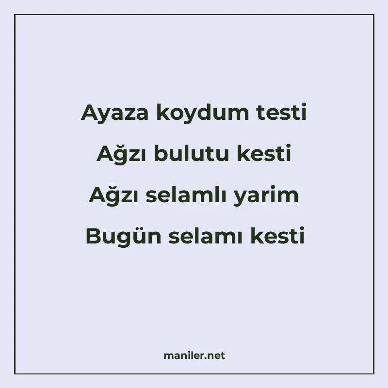 Ayaza koydum testi Ağzı bulutu kesti Ağzı selamlı yarim Bugü manisi görseli