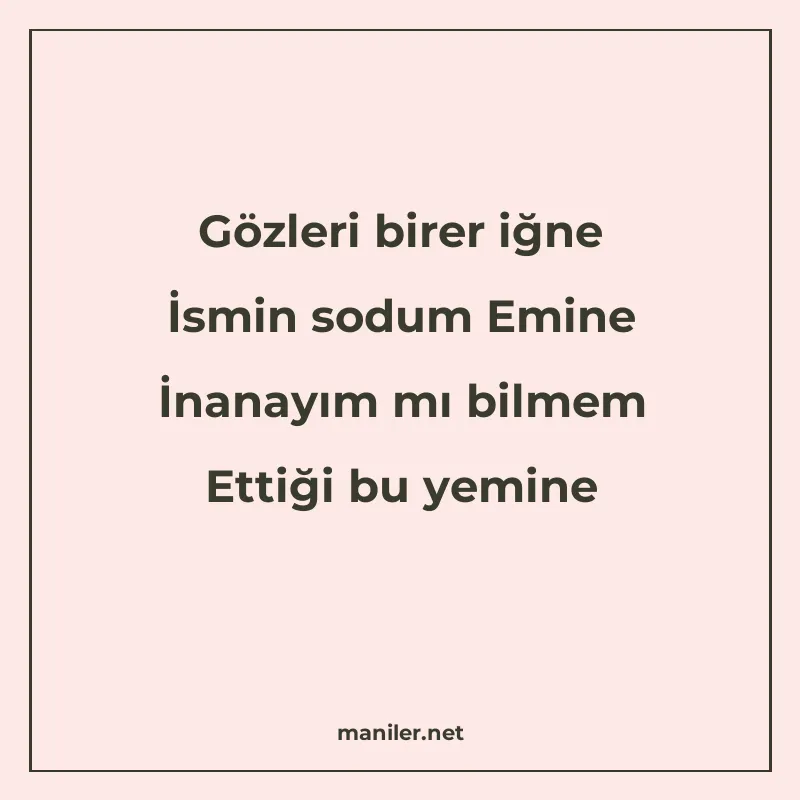 Gözleri birer iğne İsmin sodum Emine İnanayım mı bilmem Etti manisi görseli