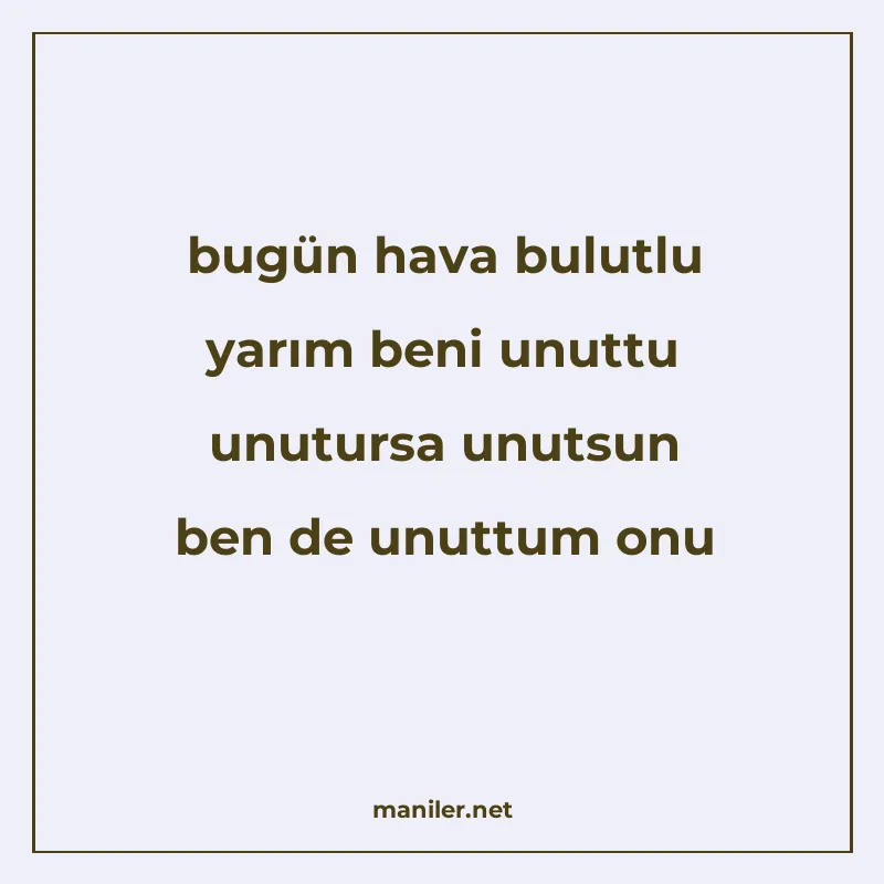 bugün hava bulutlu yarım beni unuttu unutursa unutsun ben de manisi görseli