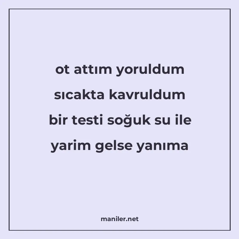 ot attım yoruldum sıcakta kavruldum bir testi soğuk su ile y manisi görseli