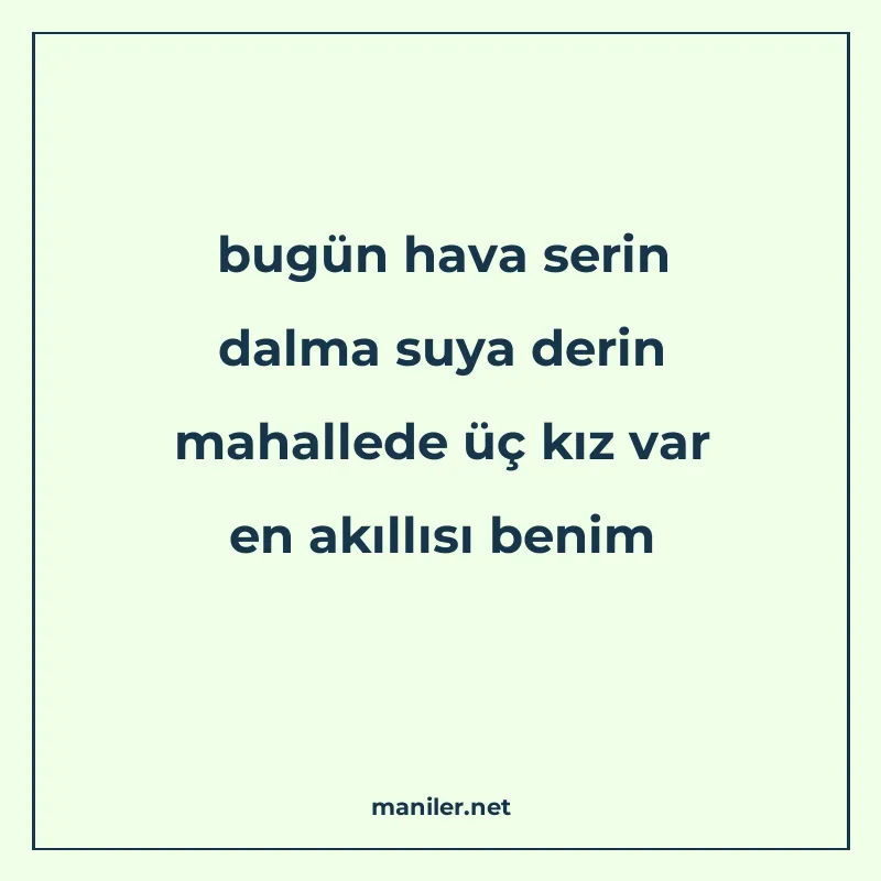 bugün hava serin dalma suya derin mahallede üç kız var en ak manisi görseli