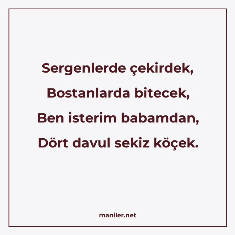 Sergenlerde çekirdek, Bostanlarda bitecek, Ben isterim babam manisi görseli
