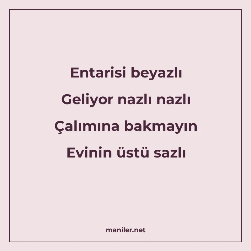 Entarisi beyazlı Geliyor nazlı nazlı Çalımına bakmayın Evini manisi görseli