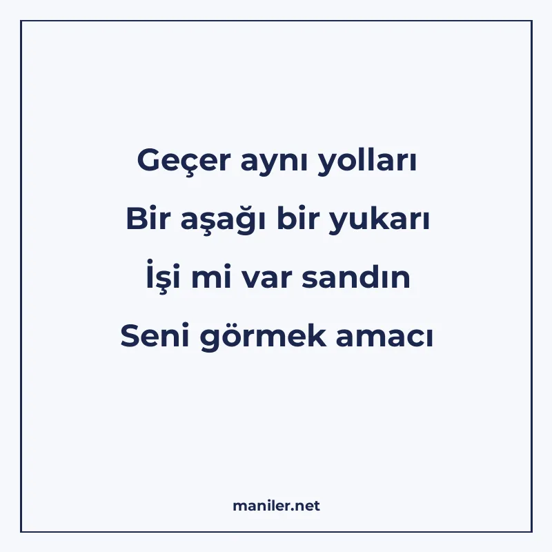 Geçer aynı yolları Bir aşağı bir yukarı İşi mi var sandın Se manisi görseli