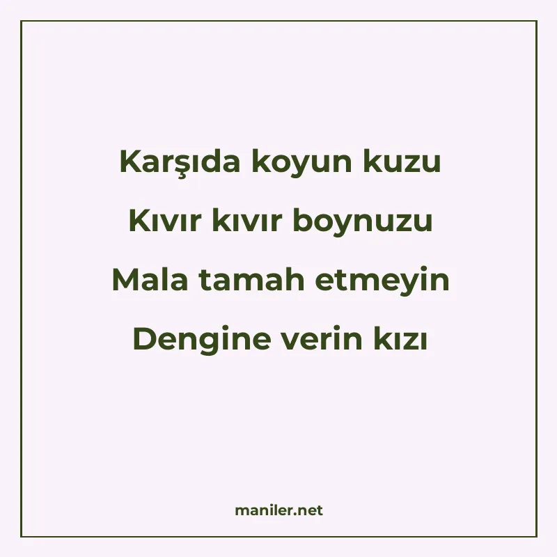 Karşıda koyun kuzu Kıvır kıvır boynuzu Mala tamah etmeyin De manisi görseli