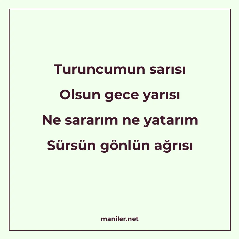 Turuncumun sarısı Olsun gece yarısı Ne sararım ne yatarım Sü manisi görseli