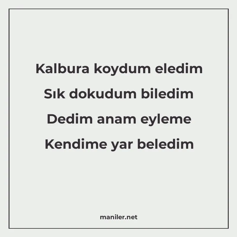 Kalbura koydum eledim Sık dokudum biledim Dedim anam eyleme manisi görseli