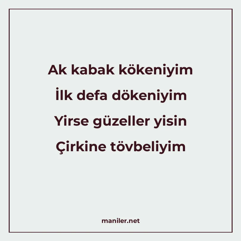 Ak kabak kökeniyim İlk defa dökeniyim Yirse güzeller yisin Ç manisi görseli