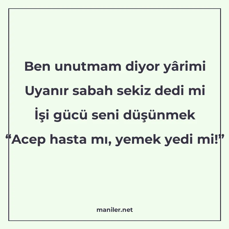 Ben unutmam diyor yârimi Uyanır sabah sekiz dedi mi İşi gücü manisi görseli