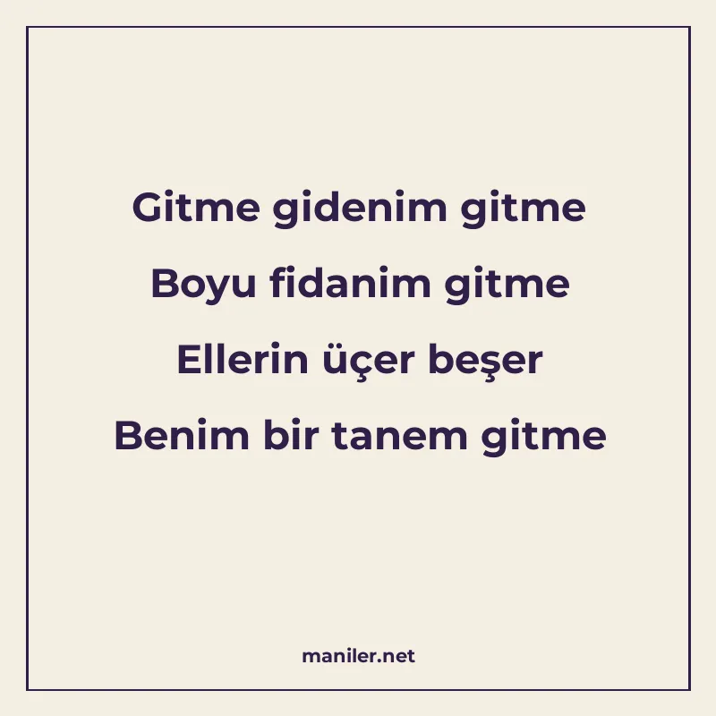 Gitme gidenim gitme Boyu fidanim gitme Ellerin üçer beşer Be manisi görseli
