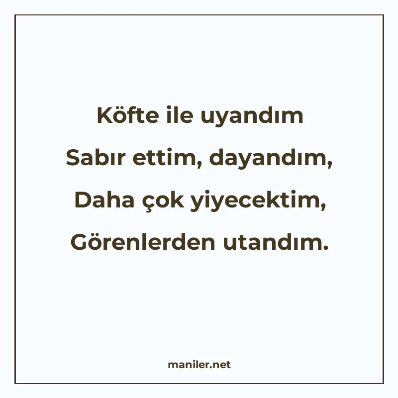 Köfte ile uyandım Sabır ettim, dayandım, Daha çok yiyecektim manisi görseli