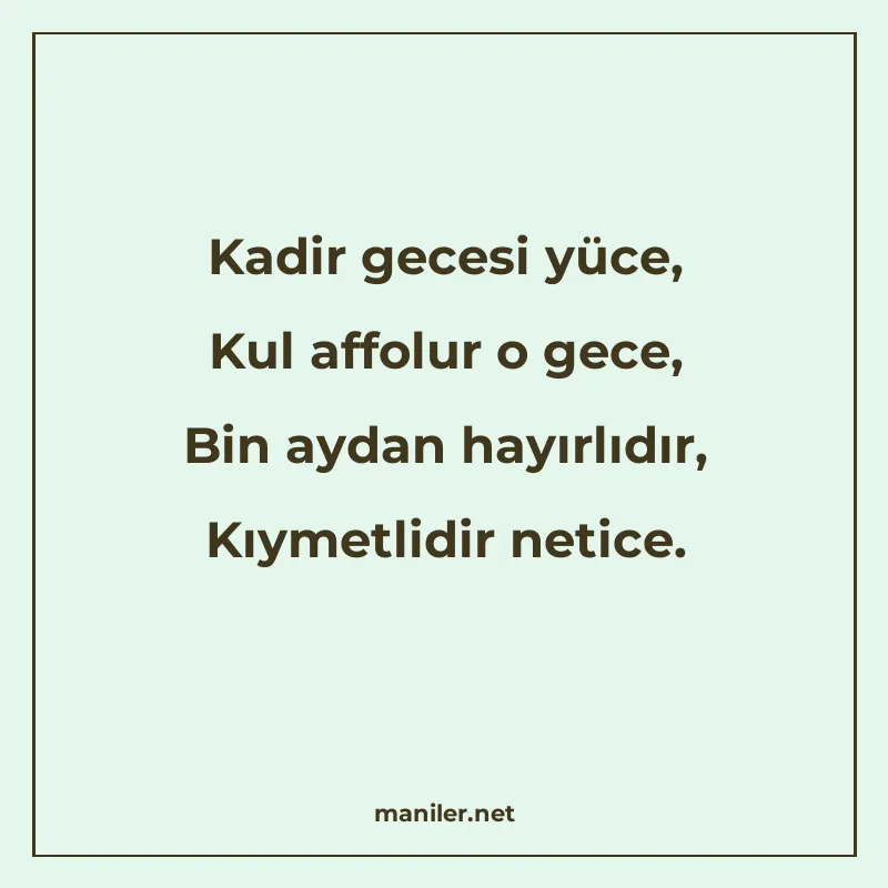 Kadir gecesi yüce, Kul affolur o gece, Bin aydan hayırlıdır manisi görseli