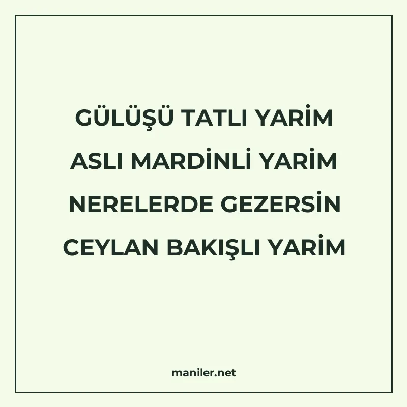 GÜLÜŞÜ TATLI YARİM ASLI MARDİNLİ YARİM NERELERDE GEZERSİN CE manisi görseli