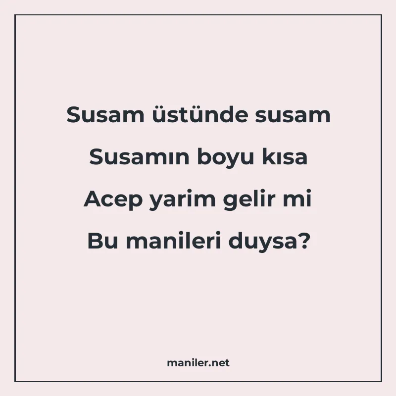 Susam üstünde susam Susamın boyu kısa Acep yarim gelir mi Bu manisi görseli