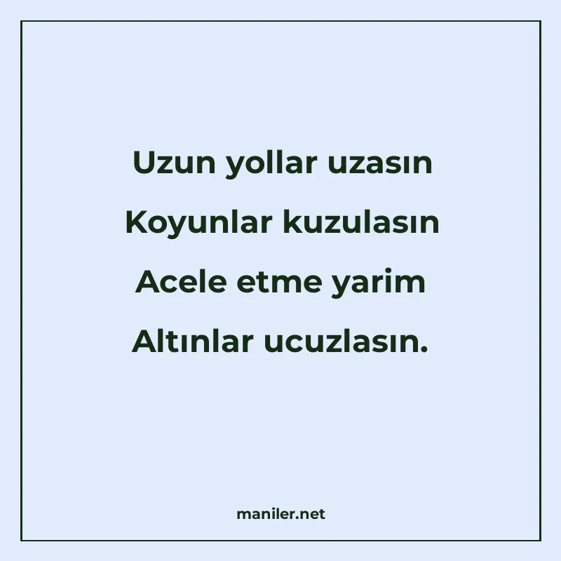 Uzun yollar uzasın Koyunlar kuzulasın Acele etme yarim Altın manisi görseli