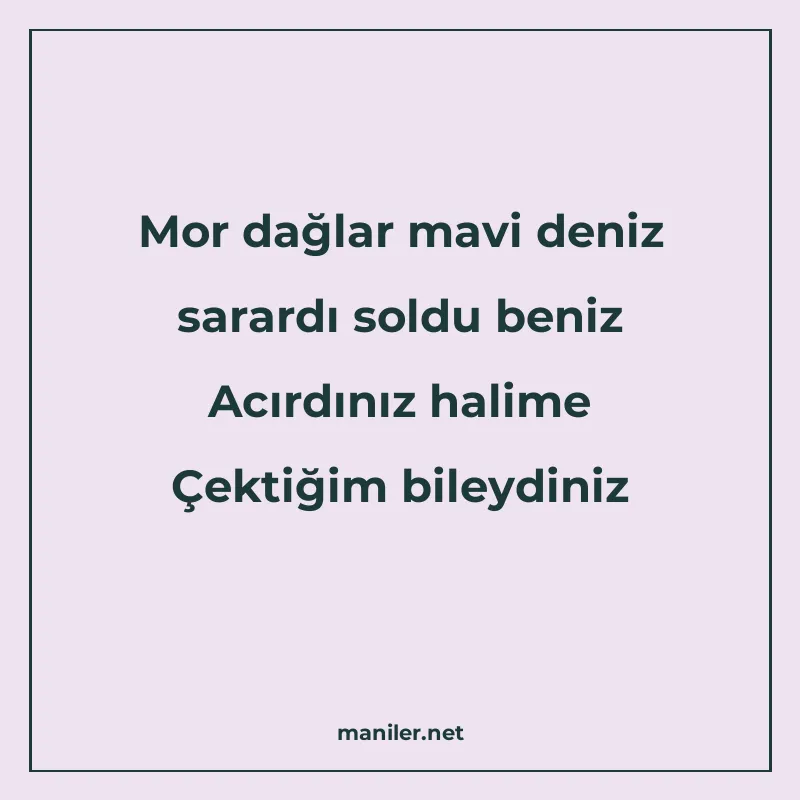 Mor dağlar mavi deniz sarardı soldu beniz Acırdınız halime Ç manisi görseli