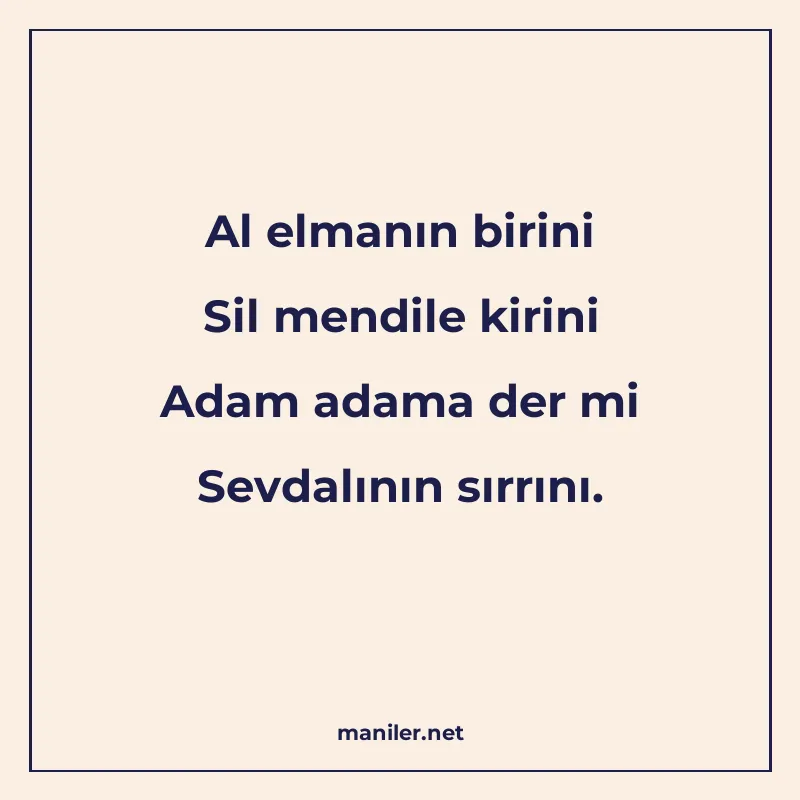 Al elmanın birini Sil mendile kirini Adam adama der mi Sevda manisi görseli
