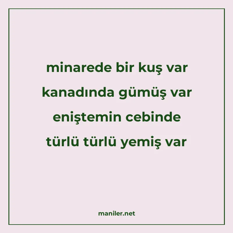 minarede bir kuş var kanadında gümüş var eniştemin cebinde t manisi görseli
