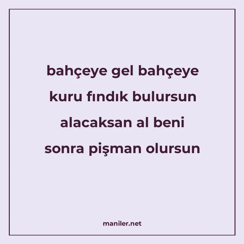 bahçeye gel bahçeye kuru fındık bulursun alacaksan al beni s manisi görseli