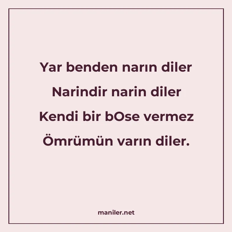 Yar benden narın diler Narindir narin diler Kendi bir bOse v manisi görseli