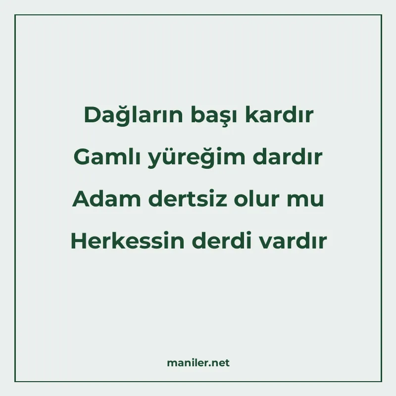 Dağların başı kardır Gamlı yüreğim dardır Adam dertsiz olur manisi görseli
