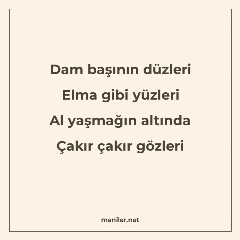 Dam başının düzleri Elma gibi yüzleri Al yaşmağın altında Ça manisi görseli