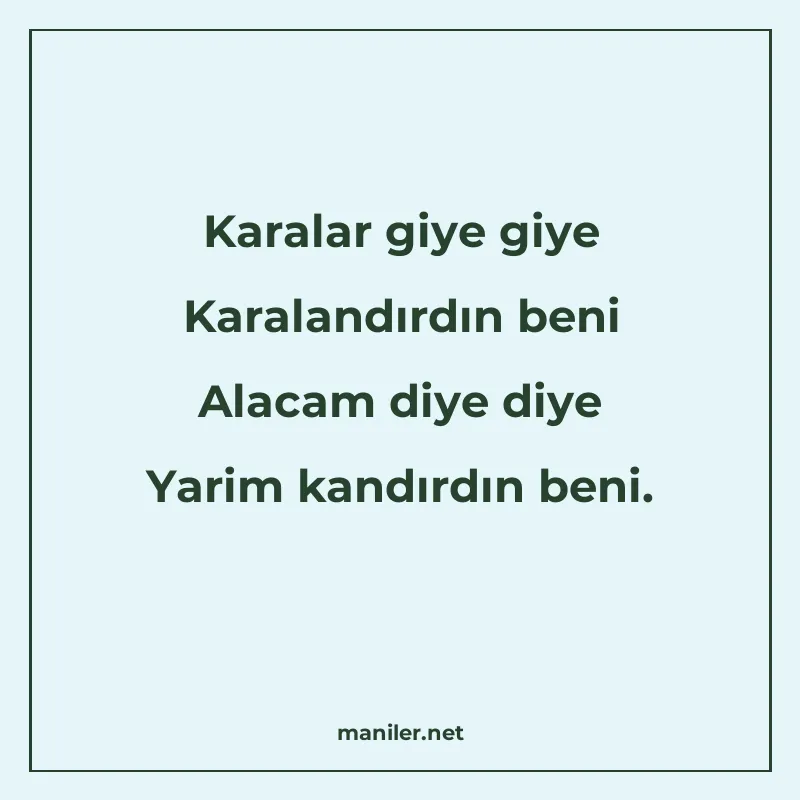 Karalar giye giye Karalandırdın beni Alacam diye diye Yarim manisi görseli
