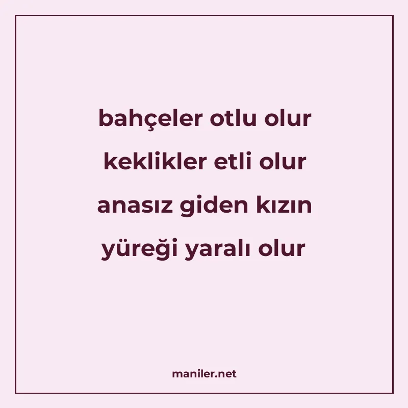 bahçeler otlu olur keklikler etli olur anasız giden kızın yü manisi görseli