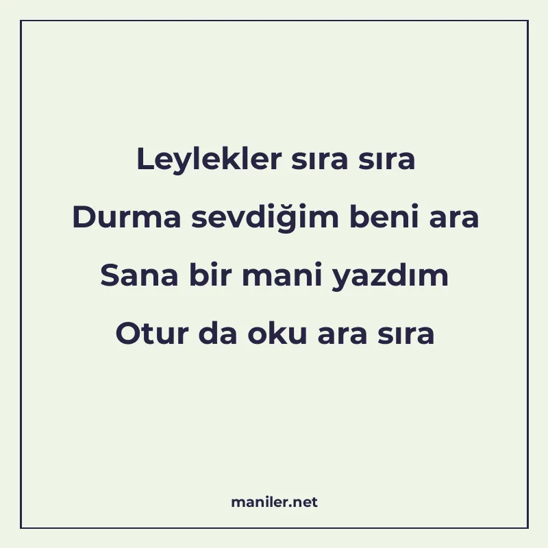 Leylekler sıra sıra Durma sevdiğim beni ara Sana bir mani ya manisi görseli