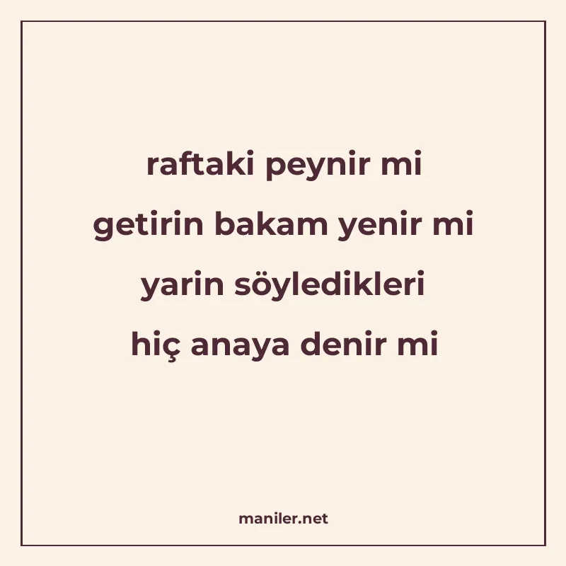 raftaki peynir mi getirin bakam yenir mi yarin söyledikleri manisi görseli