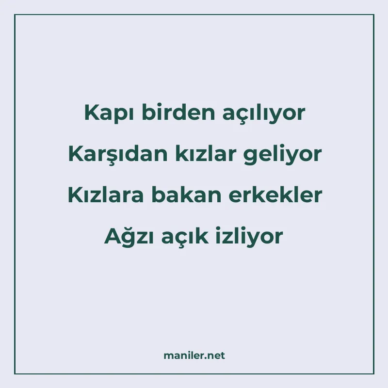 Kapı birden açılıyor Karşıdan kızlar geliyor Kızlara bakan e manisi görseli