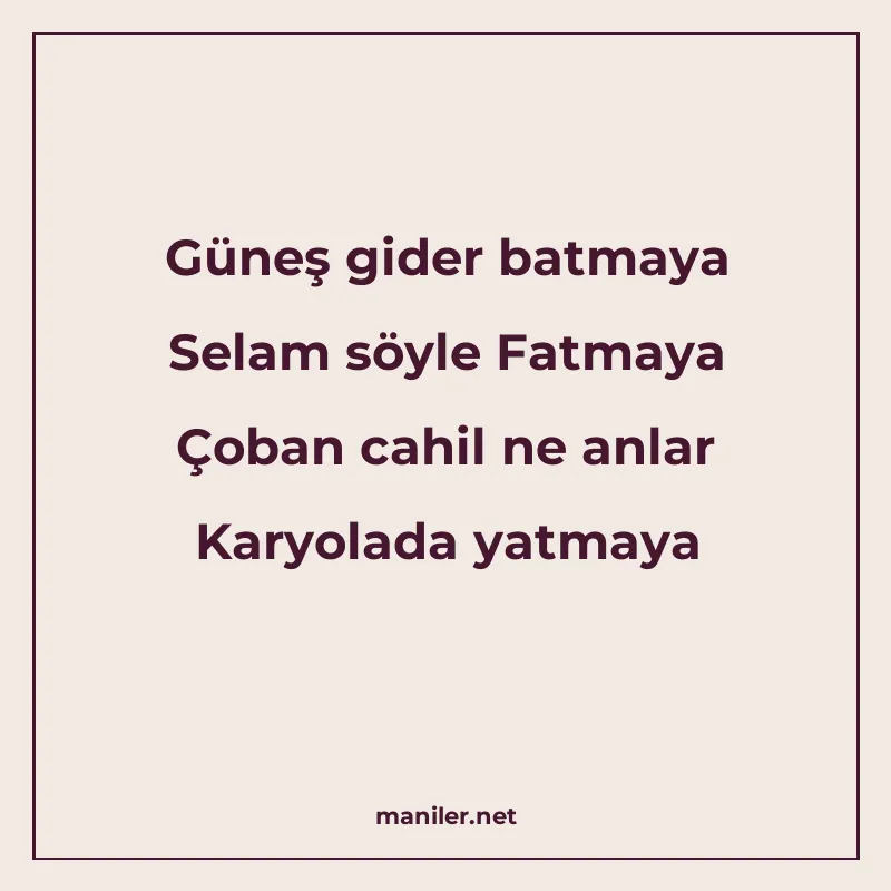 Güneş gider batmaya Selam söyle Fatmaya Çoban cahil ne anlar manisi görseli