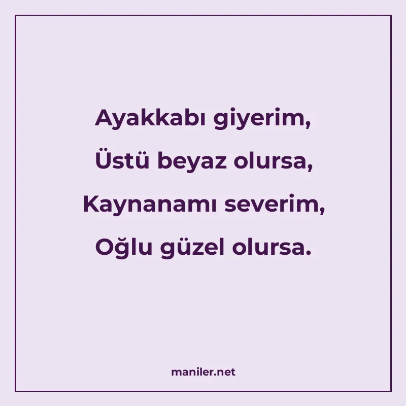 Ayakkabı giyerim, Üstü beyaz olursa, Kaynanamı severim, Oğlu manisi görseli