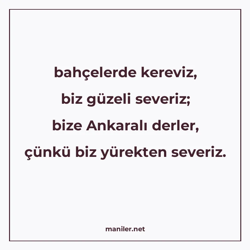bahçelerde kereviz, biz güzeli severiz; bize Ankaralı derler manisi görseli