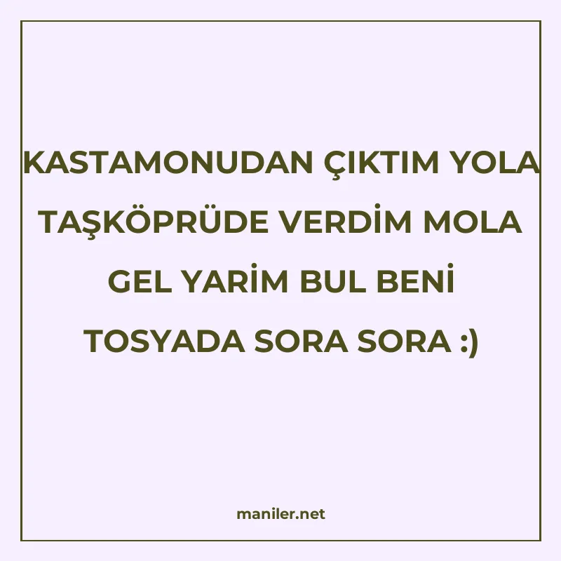 KASTAMONUDAN ÇIKTIM YOLA TAŞKÖPRÜDE VERDİM MOLA GEL YARİM BU manisi görseli