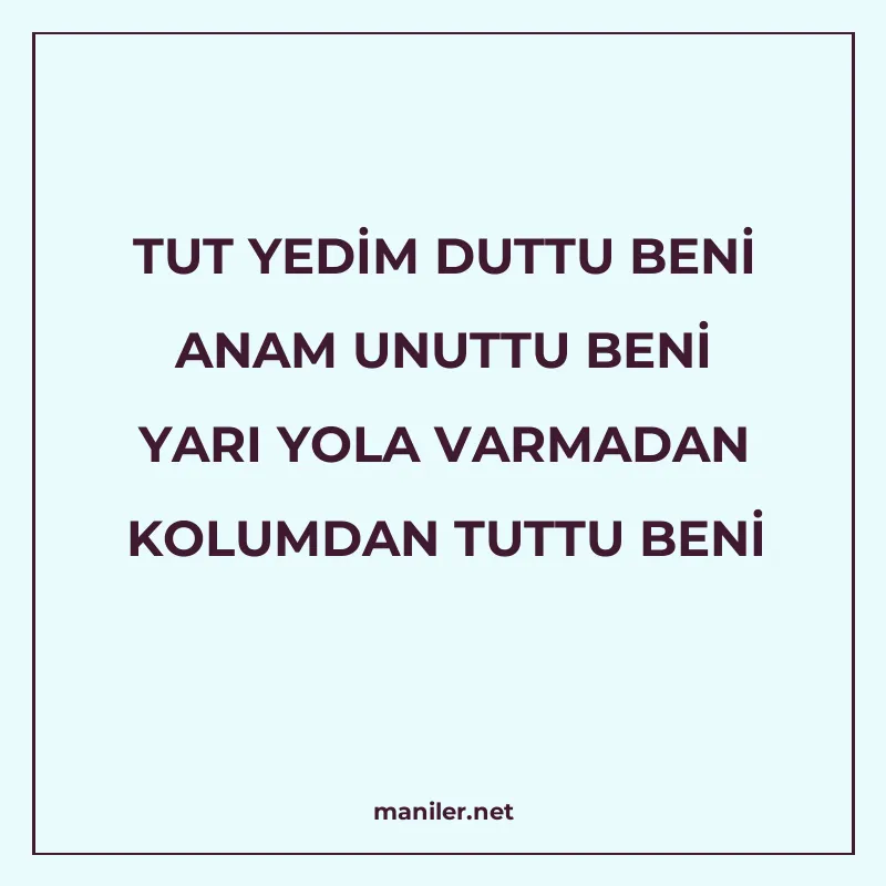 TUT YEDİM DUTTU BENİ ANAM UNUTTU BENİ YARI YOLA VARMADAN KOL