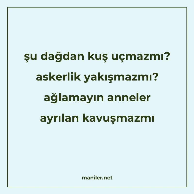 şu dağdan kuş uçmazmı? askerlik yakışmazmı? ağlamayın annele manisi görseli