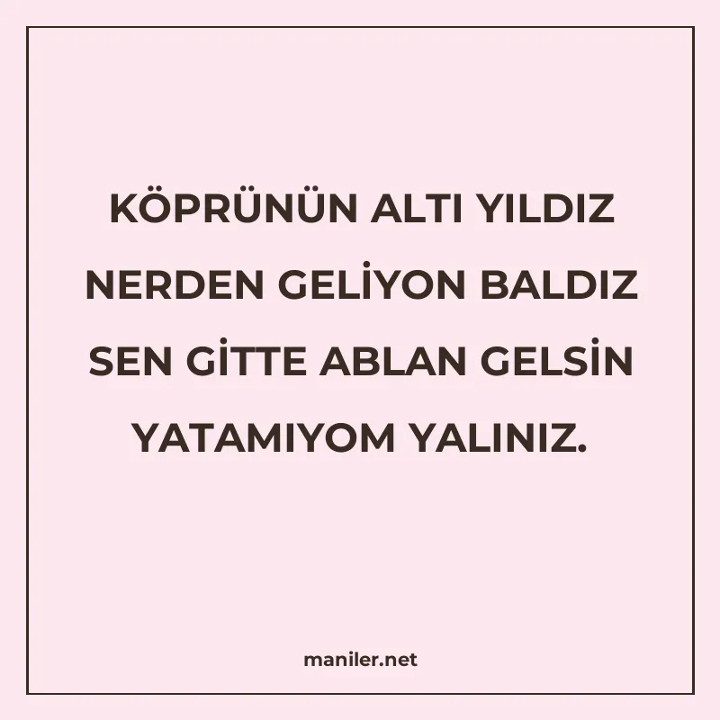 KÖPRÜNÜN ALTI YILDIZ NERDEN GELİYON BALDIZ SEN GİTTE ABLAN G manisi görseli