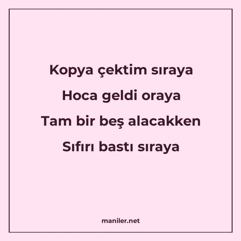 Kopya çektim sıraya Hoca geldi oraya Tam bir beş alacakken S manisi görseli