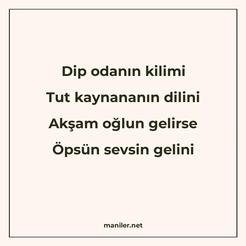 Dip odanın kilimi Tut kaynananın dilini Akşam oğlun gelirse manisi görseli