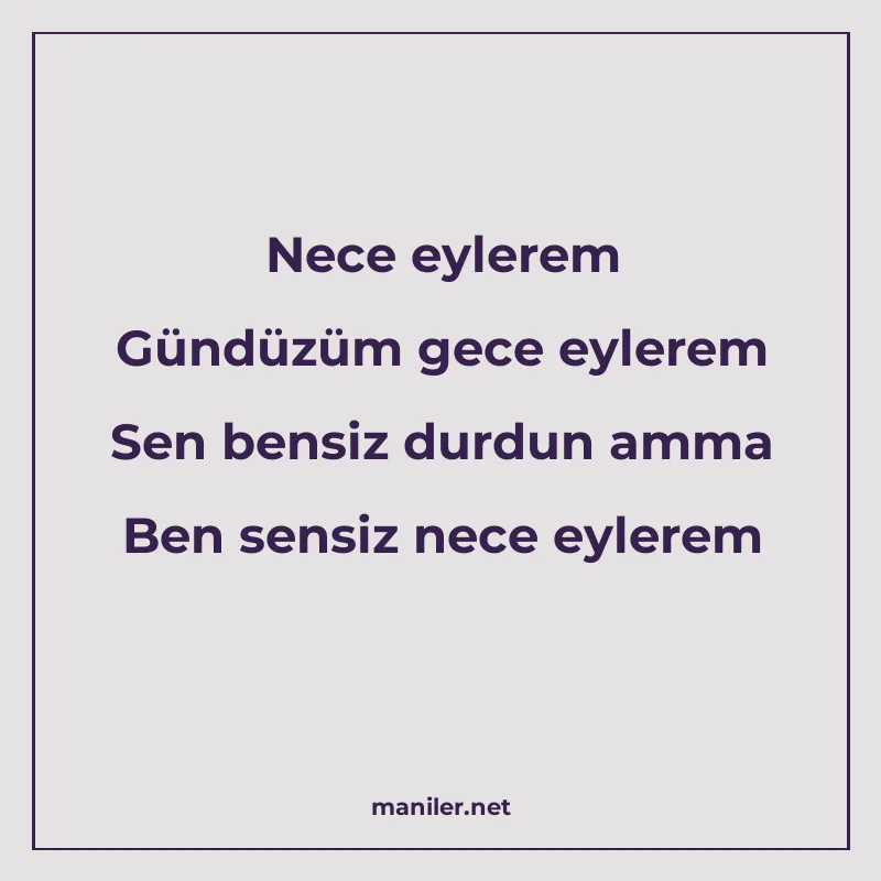 Nece eylerem Gündüzüm gece eylerem Sen bensiz durdun amma Be manisi görseli