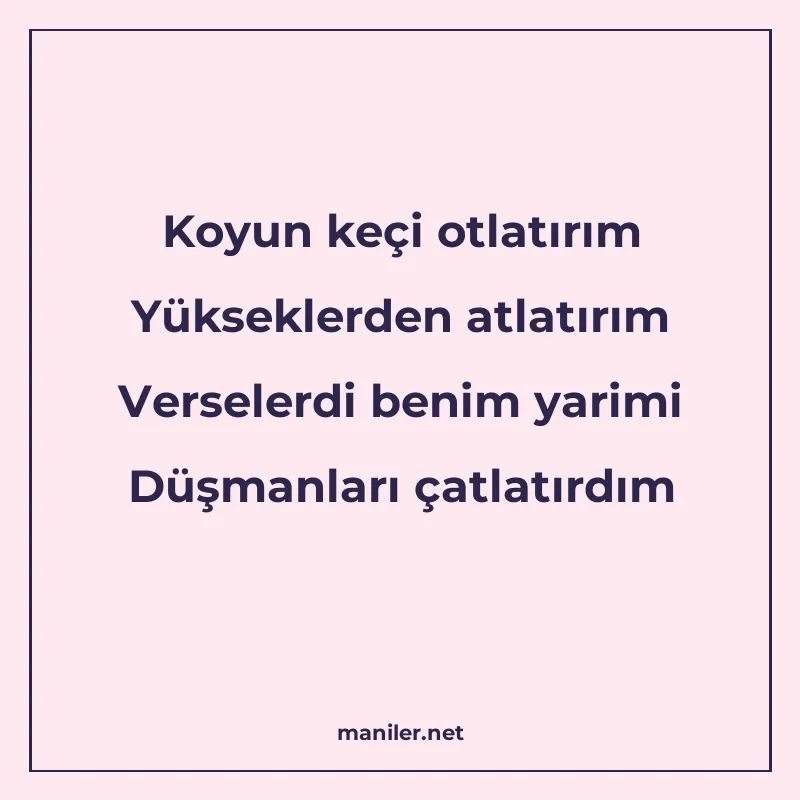 Koyun keçi otlatırım Yükseklerden atlatırım Verselerdi benim manisi görseli