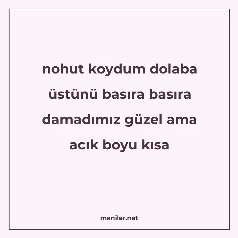 nohut koydum dolaba üstünü basıra basıra damadımız güzel ama manisi görseli