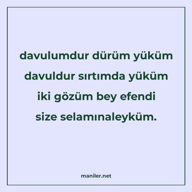 davulumdur dürüm yüküm davuldur sırtımda yüküm iki gözüm bey manisi görseli