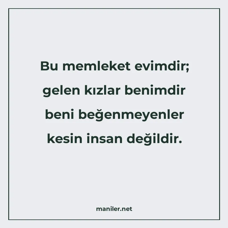 Bu memleket evimdir; gelen kızlar benimdir beni beğenmeyenle manisi görseli