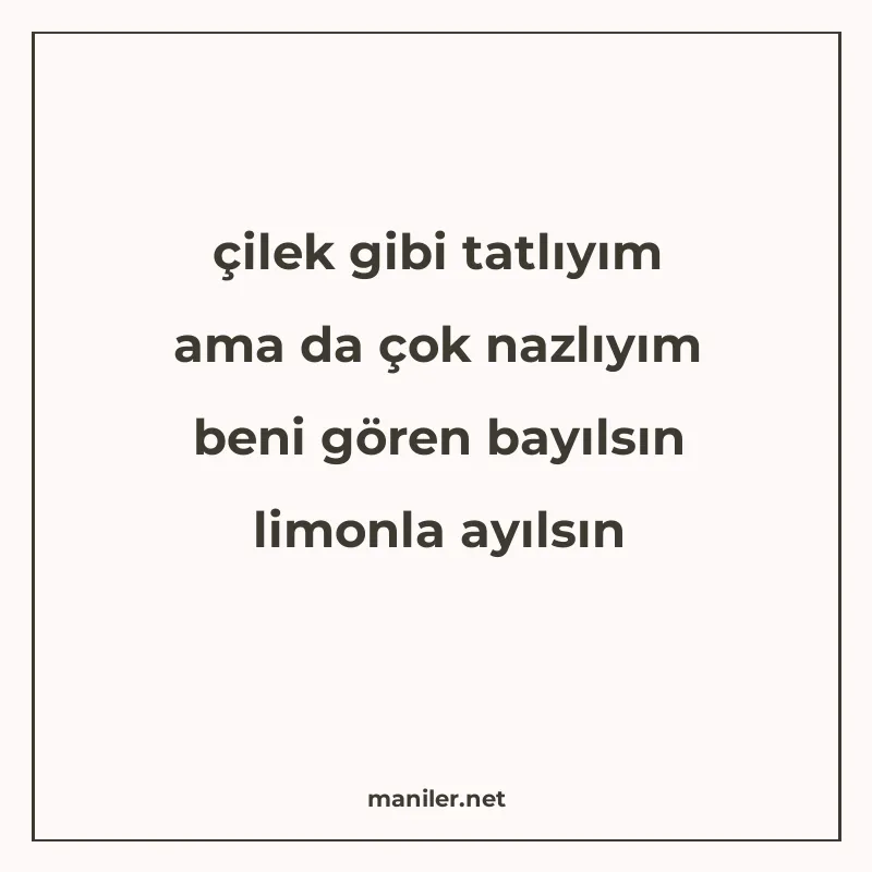 çilek gibi tatlıyım ama da çok nazlıyım beni gören bayılsın manisi görseli