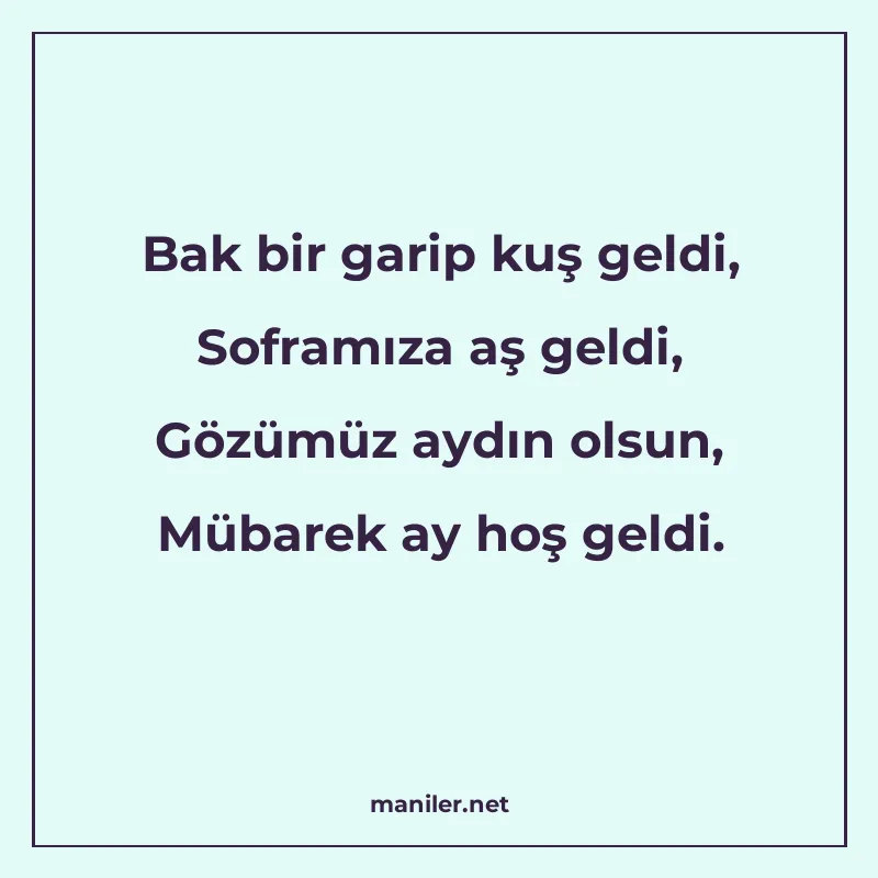 Bak bir garip kuş geldi, Soframıza aş geldi, Gözümüz aydın o manisi görseli