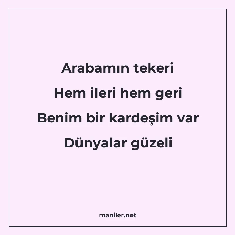 Arabamın tekeri Hem ileri hem geri Benim bir kardeşim var Dü manisi görseli